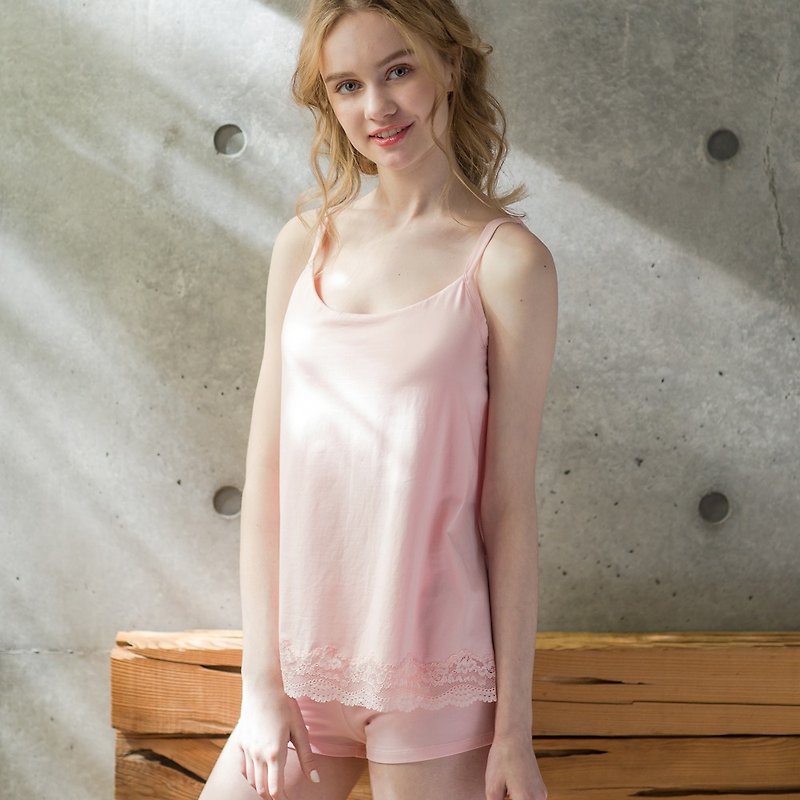No steel ring pajamas [exclusive 2in1] no elf fairy face lace cotton soft two-piece home service - powder - Loungewear & Sleepwear - Other Materials Pink