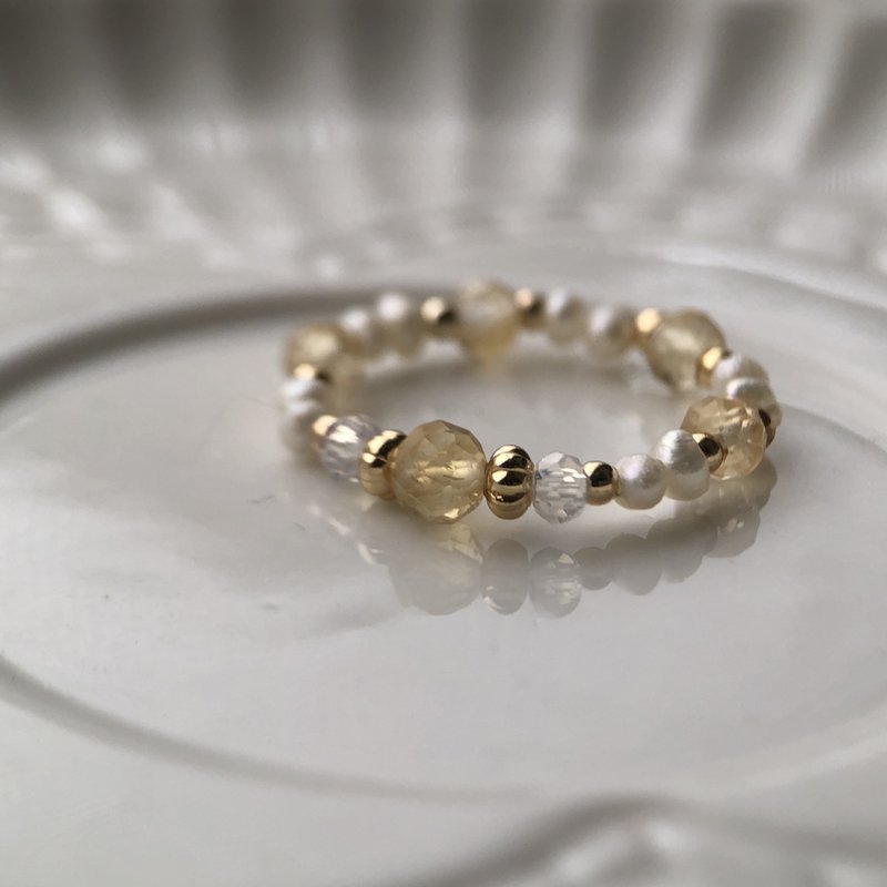 [November Stone] Time for a cup of milk tea | Citrine Pearl Ring Flexible Ring - General Rings - Gemstone Yellow