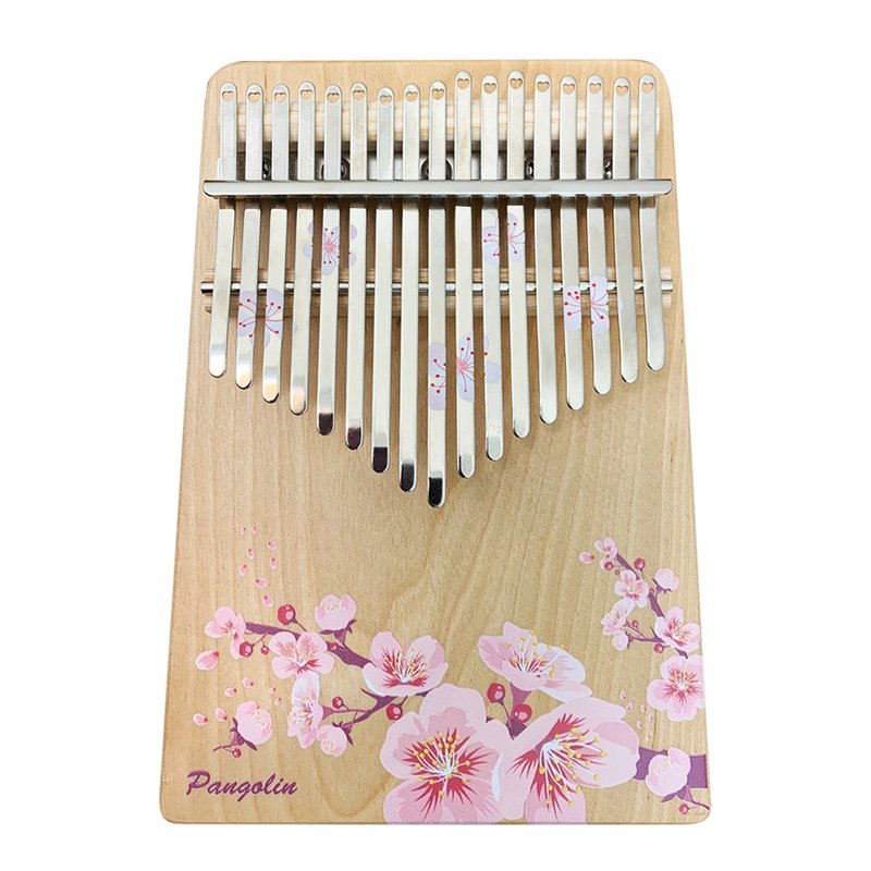 Birch solid wood Kalimba flower blessing plum tuner + school bag + transparent piano frame - Guitars & Music Instruments - Wood Pink