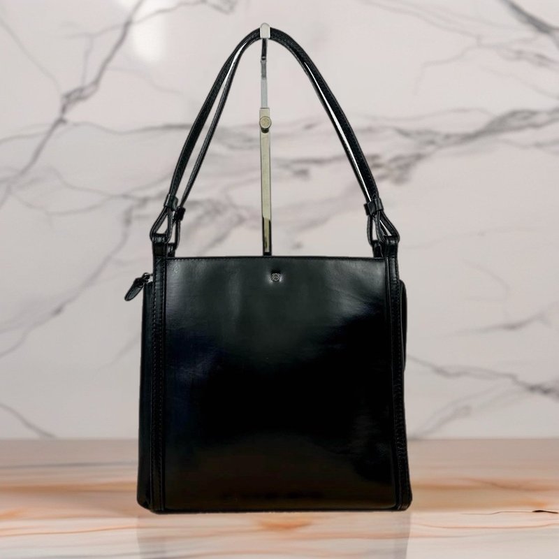 絕版古董包 Loewe 黑色銀標側背包 單肩包 托特包 中古包 二手包 - 側背包/斜背包 - 尼龍 黑色