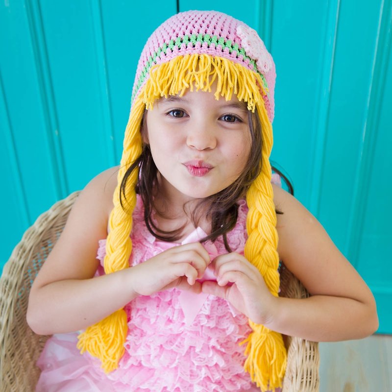 Cutie Bella Hand Knitted Hat Frozen-Anna Sunny Hair - Baby Hats & Headbands - Cotton & Hemp Pink