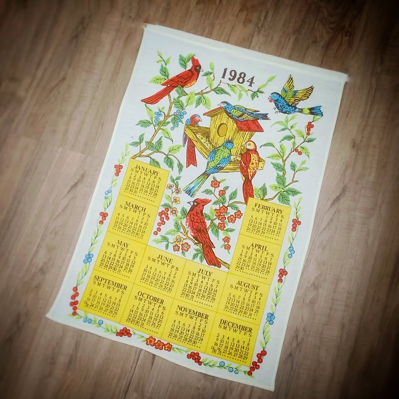 1984初期のアメリカのキャンバス月間カレンダー鳥 - ウォールデコ・壁紙 - コットン・麻 多色