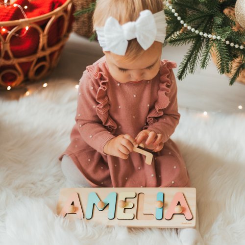 Busy Puzzle Personalized Wooden Name Puzzle with Pegs, Wooden Toy for Kids, Unique Baby gift