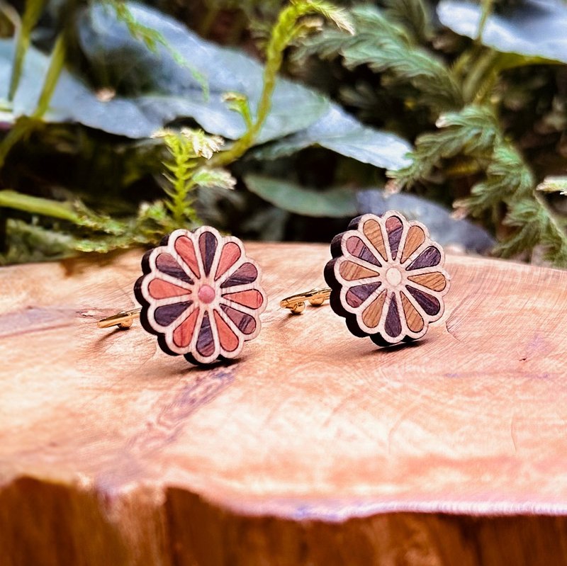 [Taishō Romance] Cherry Blossom/Chrysanthemum/Rose/Window Flower Japanese Pattern Handmade Wood Inlaid Ring - General Rings - Wood Brown