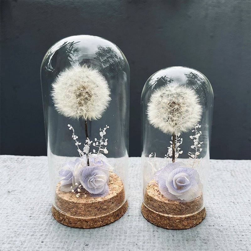 Dandelion Micro Landscape Small Glass Cover Misty Purple Hydrangea Rose Everlasting Flower Exchange Gift - ของวางตกแต่ง - พืช/ดอกไม้ 