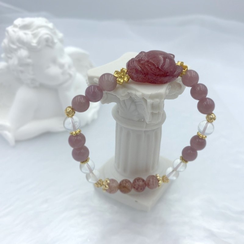 Tao Zhi Yao Yao/Strawberry Crystal Purple Horse Pink White Crystal Bracelet - สร้อยข้อมือ - วัสดุอื่นๆ สีแดง