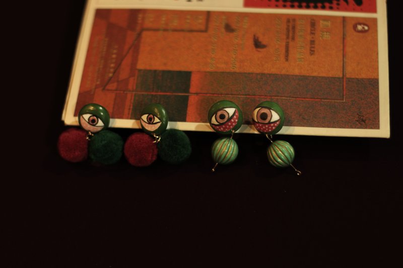Weird Eyes-Dark Green * Earrings * Earrings - Earrings & Clip-ons - Pottery Green