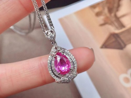 Sun Ray Spray Burst Pink Sapphire & Diamond Pendant Necklace 18K