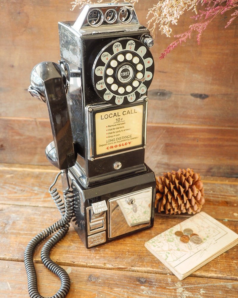 American early engraved black stand-up telephone JS - ของวางตกแต่ง - พลาสติก สีดำ