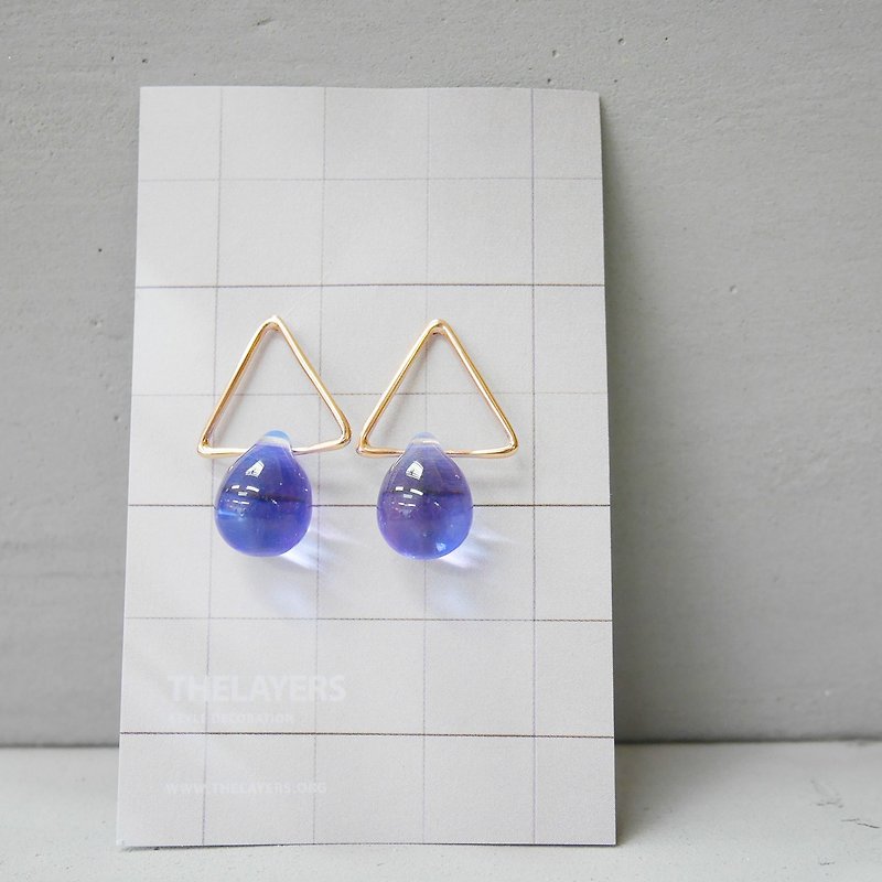 Blue Moon Glaze 18K Rose Gold Triangle Earrings - ต่างหู - เครื่องเพชรพลอย สีน้ำเงิน