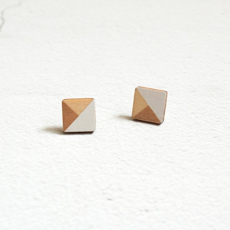 Earrings earrings Clip-On wooden gold-plated geometric hand-drawn square hand-made ornaments gifts - Earrings & Clip-ons - Wood White