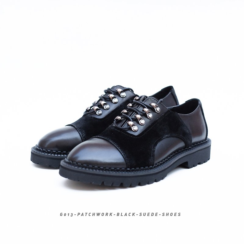 Patchwork suede leather school shoes - รองเท้าลำลองผู้หญิง - หนังแท้ สีดำ