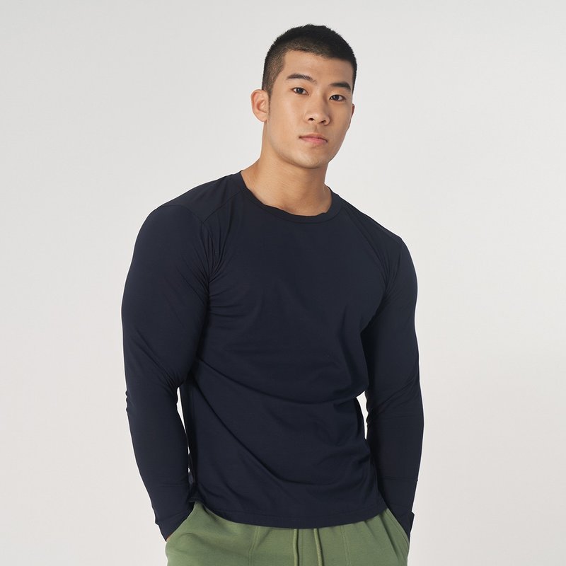 【GLADE.】Flex Training Long Sleeve Men's Top (Navy Blue) - ชุดกีฬาผู้ชาย - ผ้าฝ้าย/ผ้าลินิน สีน้ำเงิน