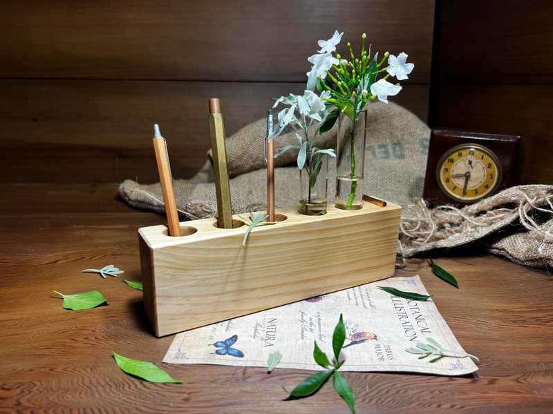 Rock Selection - Pine Pen Holder (5 Holes) - Pen & Pencil Holders - Wood Khaki