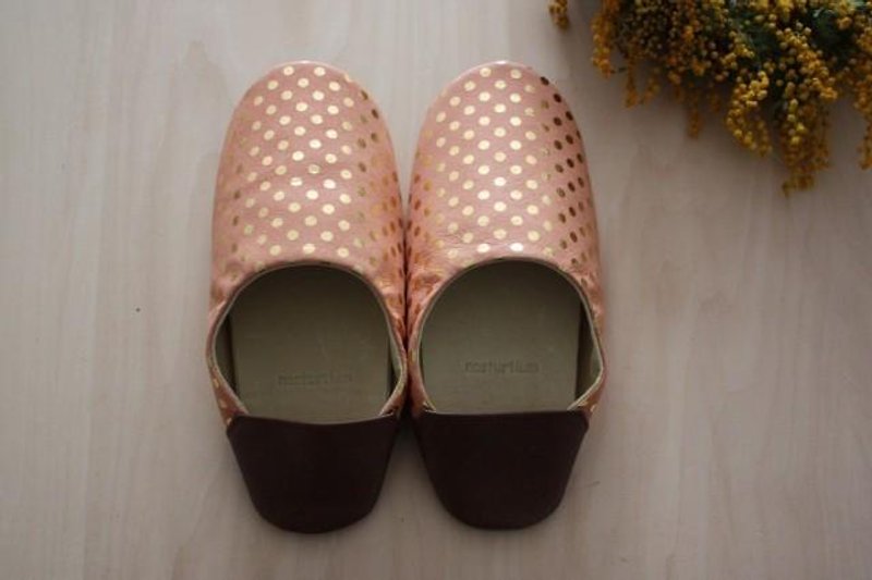 Pigskin's Babushu Mizutama Pink M - Indoor Slippers - Genuine Leather Pink