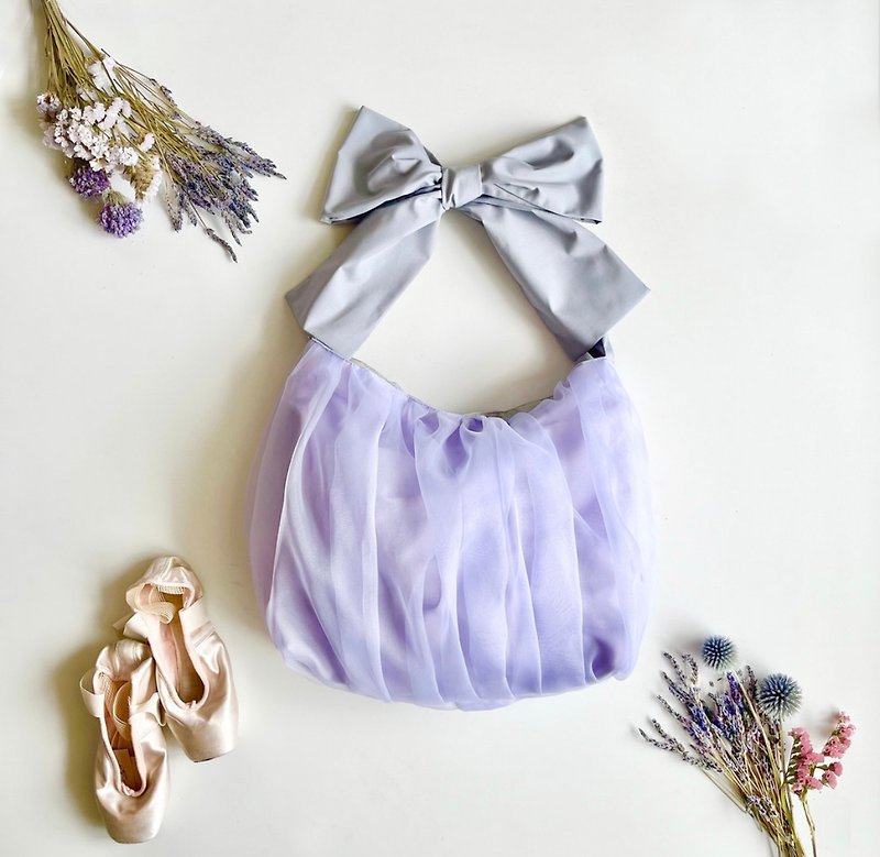 受注生産　3way  ribbon tote bag 　Lavender purple - 手袋/手提袋 - 棉．麻 紫色