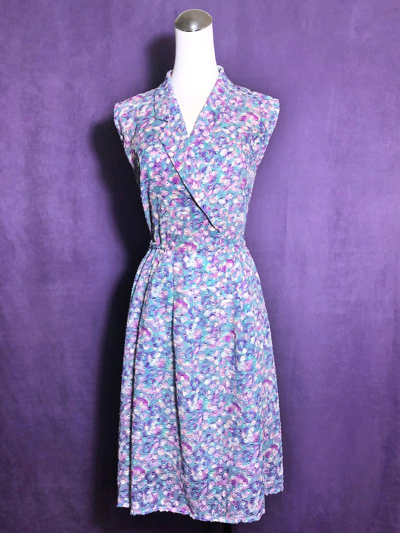 Pastel textured sleeveless vintage dress / brought back to VINTAGE abroad - One Piece Dresses - Polyester Pink