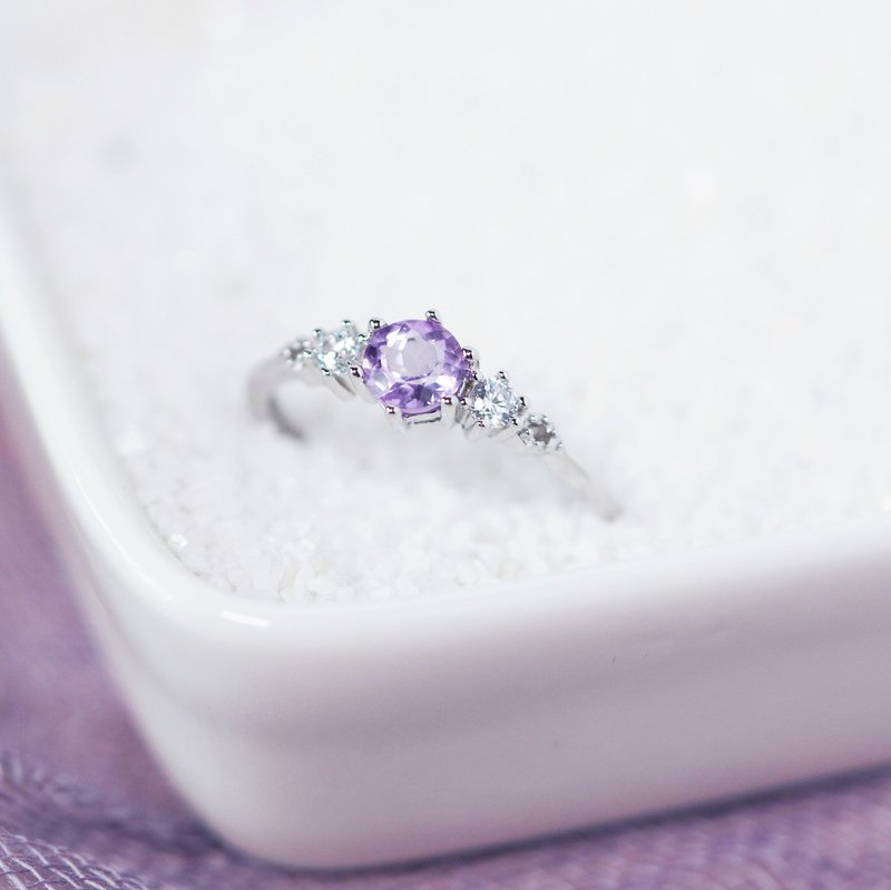 2 styles - Ice-clear light amethyst ring 5mm - Adjustable - February birthstone - แหวนทั่วไป - คริสตัล สีม่วง