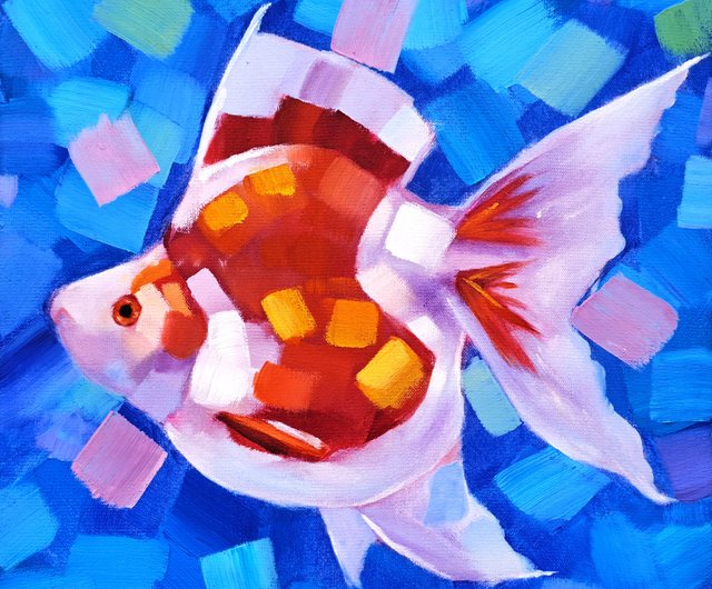 金魚 絵画 魚 オリジナル アート 動物 小さい アートワーク 油絵 - ショップ オリジナルアート ポスター・絵 - Pinkoi