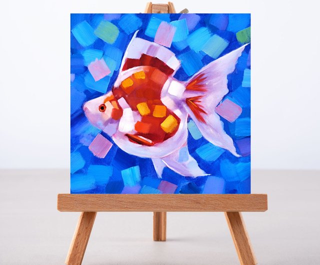 金魚 絵画 魚 オリジナル アート 動物 小さい アートワーク 油絵 - ショップ オリジナルアート ポスター・絵 - Pinkoi