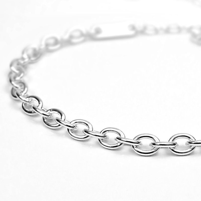 Minimalist small silver medal oval circle 925 sterling silver bracelet. Adjustable love tag extension chain. Width 4mm - Bracelets - Sterling Silver Silver