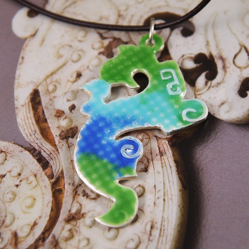 Fine Silver with Enameling Dragon Necklace - Necklaces - Other Metals 