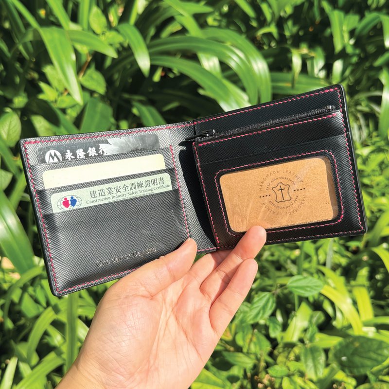 【Bifold Wallet】Black Saffiano | Classic | Handmade Leather in Hong Kong - กระเป๋าสตางค์ - หนังแท้ สีดำ