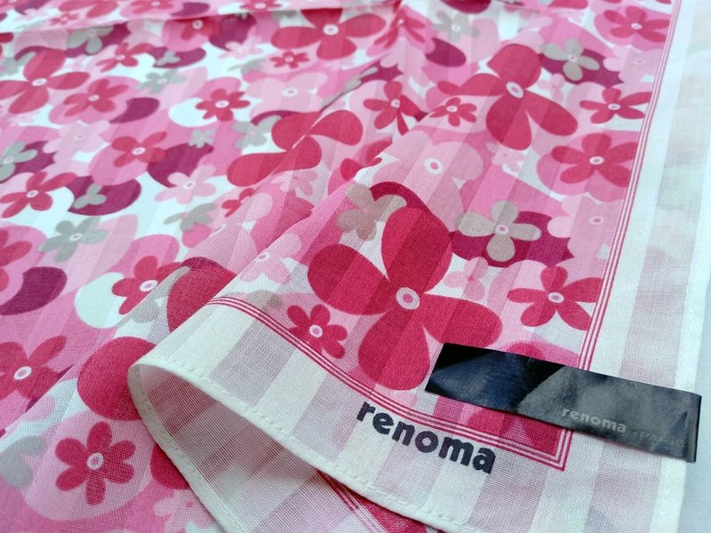renoma Vintage Handkerchief Women Handkerchief Floral Handkerchief 21 x 21 - Scarves - Cotton & Hemp Pink