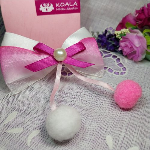 Koala Macau Studios 少女系列手工飾品粉紅蝴蝶結毛毛球髮圈
