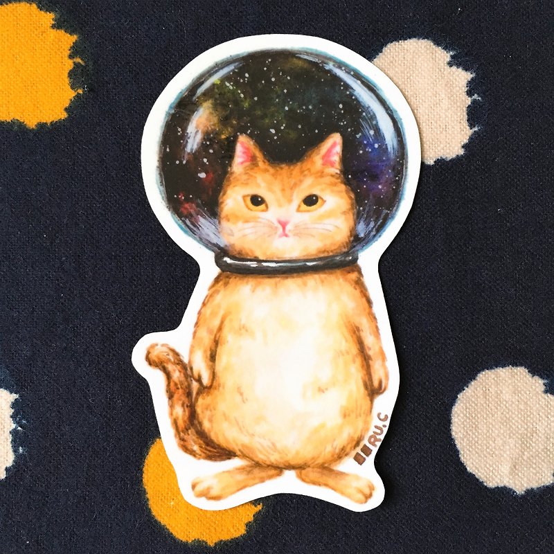 玻璃球貓 宇宙貓 大貼紙 - 貼紙 - 紙 多色