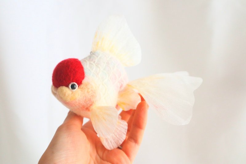 搖曳金魚手機吊飾 L - 丹頂 - - 公仔模型 - 羊毛 紅色