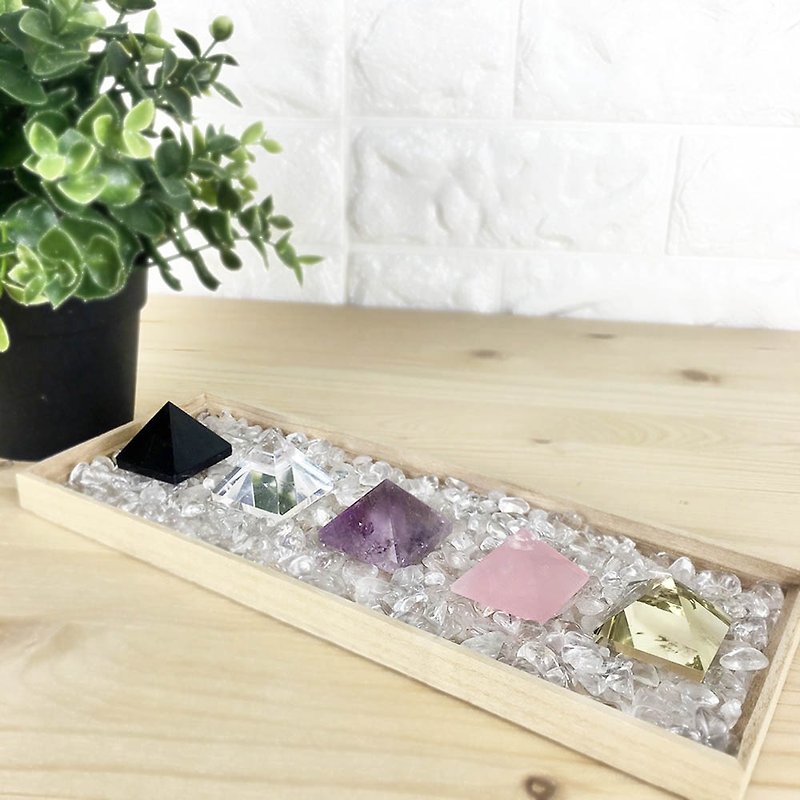 Crystal Pyramid-Citrine Pink Crystal Amethyst White Crystal Obsidian Office Decoration - Items for Display - Gemstone Multicolor