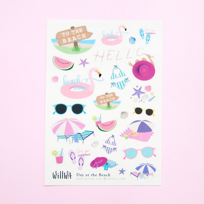 Day at the Beach Deco Stickers - Summer and Beach Sticker Sheet - 貼紙 - 紙 多色