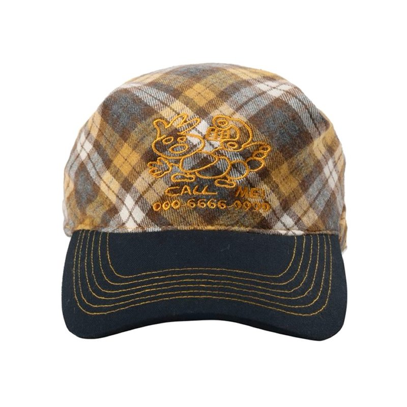 Caterpillar elf embroidered plaid turban cap cap Unisex - หมวก - วัสดุอื่นๆ สีกากี