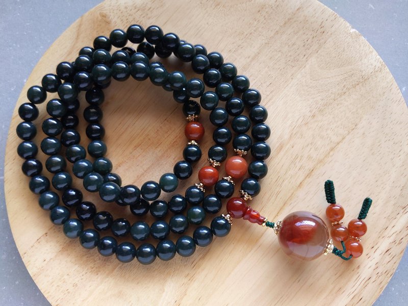 ORLI Jewelry Natural Xinjiang Heyu Jade Sapphire 108 Rosary Large Hetian Jade Sapphire - ネックレス - 宝石 グリーン