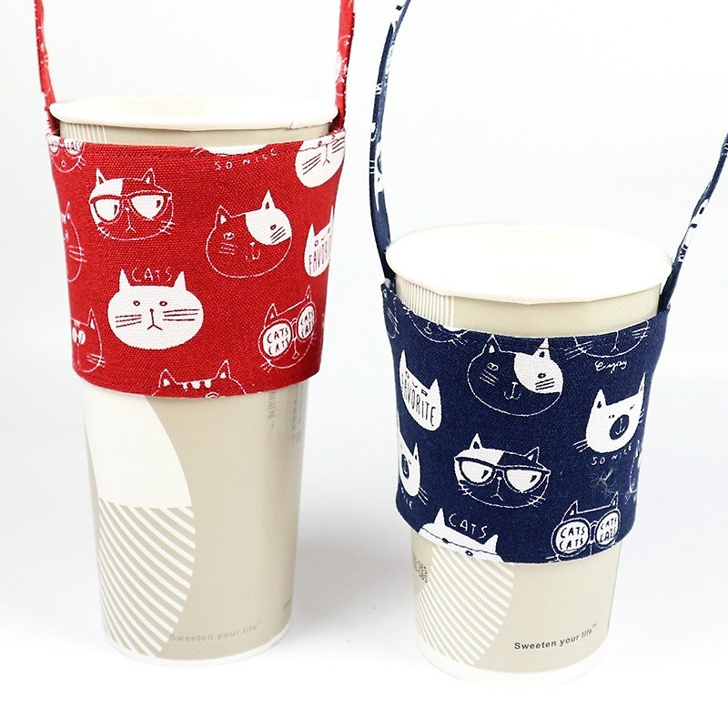 バラエティ猫 - 飲料カップカップは、環境保護袋のセットを設定し、 - ドリンクホルダー - コットン・麻 多色