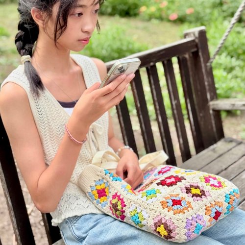 早割クーポン！ 毎日使えるカラーチェック柄パッチワーク編みバッグ、レトロな ハンドバッグ