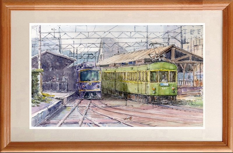 水彩画原画　江ノ電江ノ島駅・上下線 - 海報/掛畫/掛布 - 紙 綠色