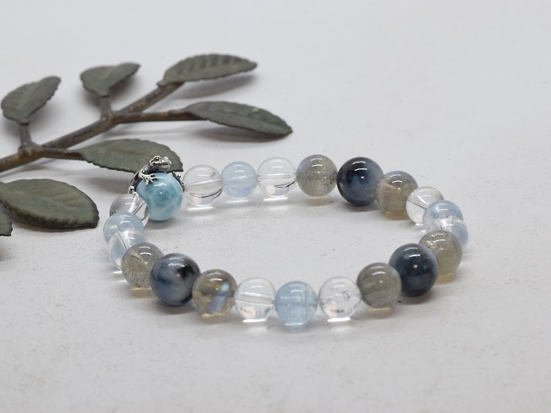Limited to 1 item Frog ball natural stone bracelet March birthstone Aquamarine - Bracelets - Other Metals Silver