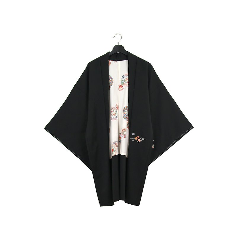 Back to Green Japanese color embroidery ribbon vintage kimono - เสื้อแจ็คเก็ต - ผ้าไหม 