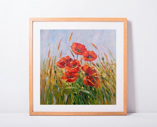油絵 絵画 ポピーの花 ポピー 油絵 ポピー 小さなアート 赤い花のアートワーク 花の