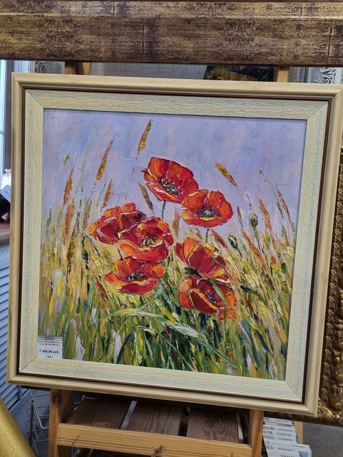 ポピーの油絵 花のアートワーク オリジナル アート ポピー