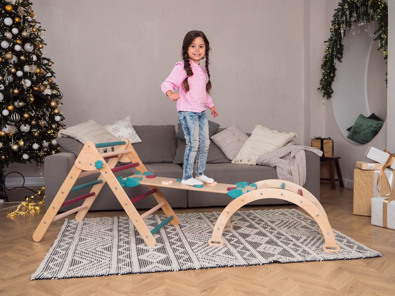 Montessori STANDARD set of 3: Climbing ramp Modifiable triangle Climbing Arch - Kids' Furniture - Wood Multicolor