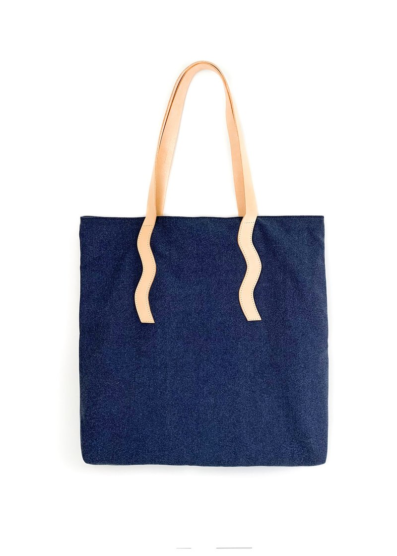 Wave Tote (Navy) - Laptop Bags - Cotton & Hemp Blue