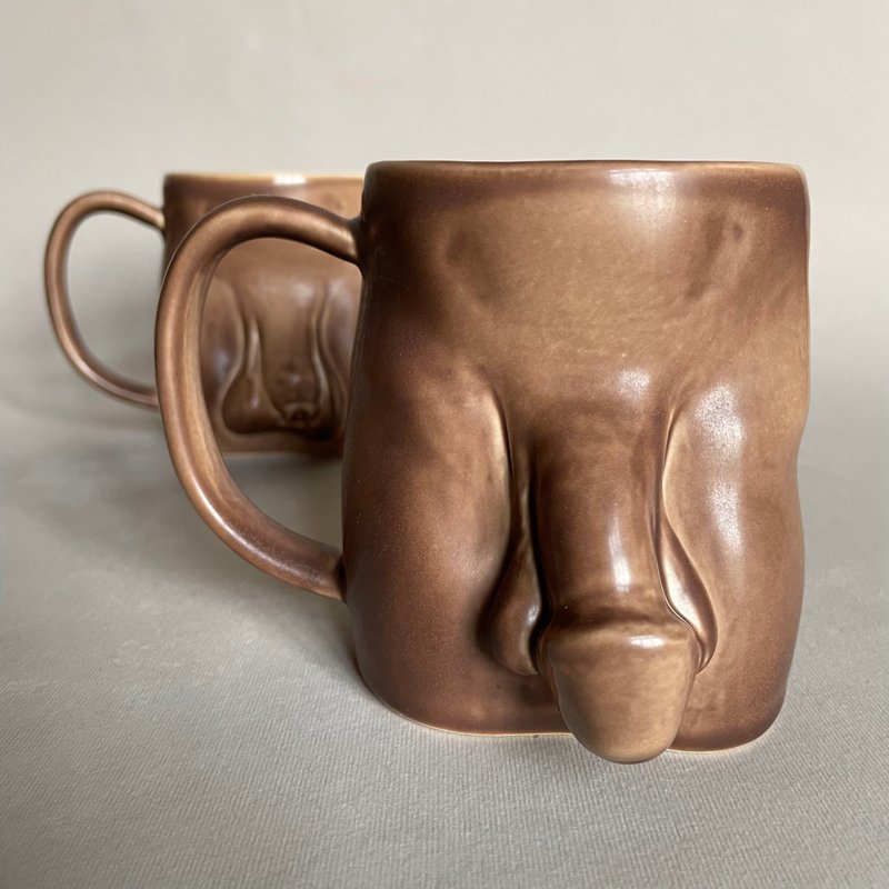 Handmade Ceramic Mug – Strongman & Relaxman Design, Perfect for Coffee & Tea - 咖啡杯/馬克杯 - 瓷 咖啡色