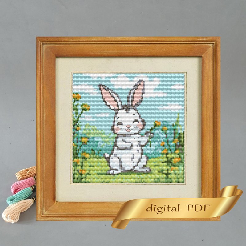 Rabbit cross stitch pattern pdf, Banny embroidery DIY - 其他數位設計 - 其他材質 