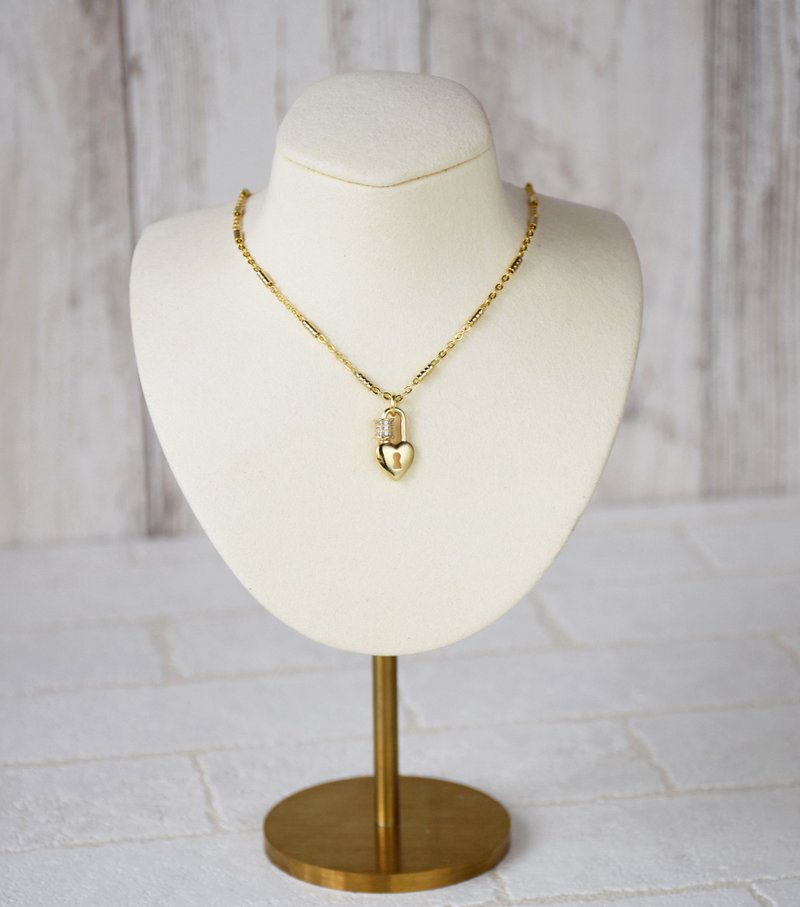 心鎖黃銅鋯石鎖骨鍊 - 項鍊 - 半寶石 金色