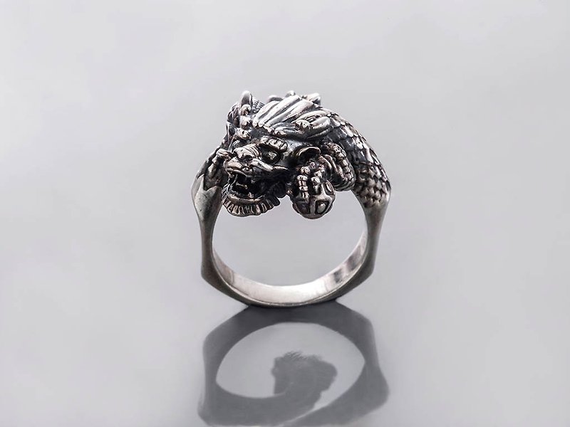 Frankness | Original Silver Dragon Head Ring perspective - Silver / handmade / gift / custom / design - General Rings - Other Metals Silver