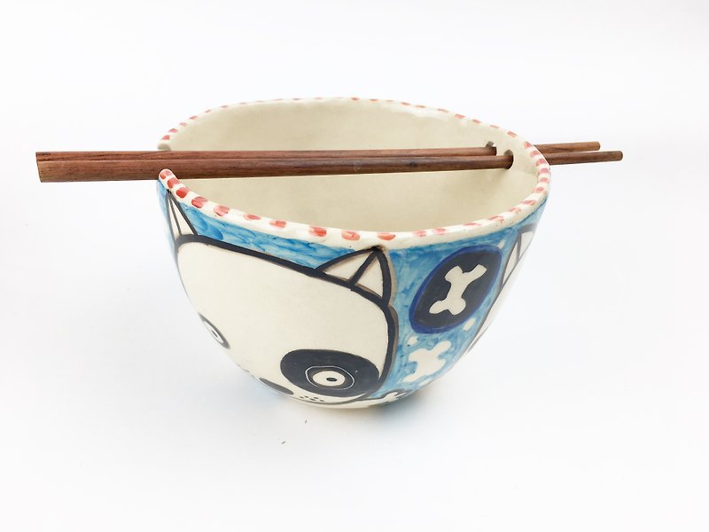 Nice Little Clay bowl hand _ cute dog 112535 - ถ้วยชาม - ดินเผา สีน้ำเงิน