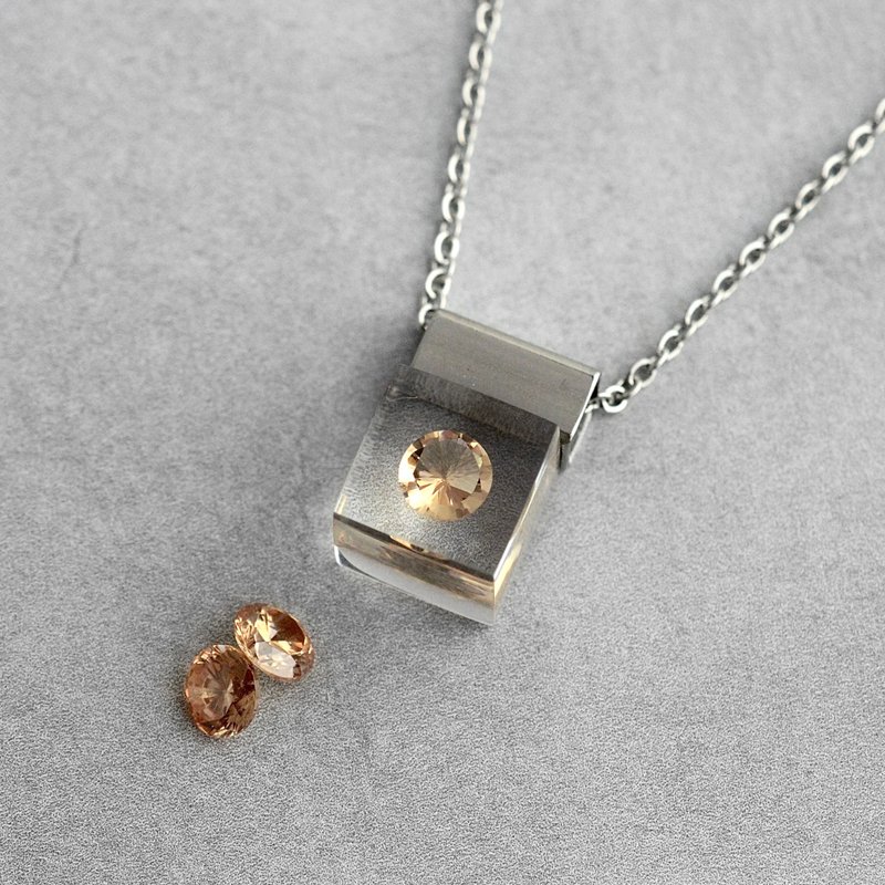 Necklace, Champagne Gold, Zirconia, Simple, Resin, Birthday Gift, Birthday, Made in Japan - Necklaces - Resin Gold